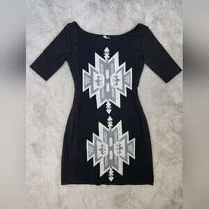 Anthropologie Farm Rio Black Ethnic Embroidered Mini Sheath Dress Women's Size P